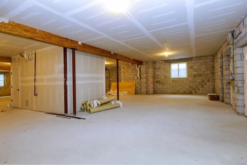 unfinished basement prepped for renovation